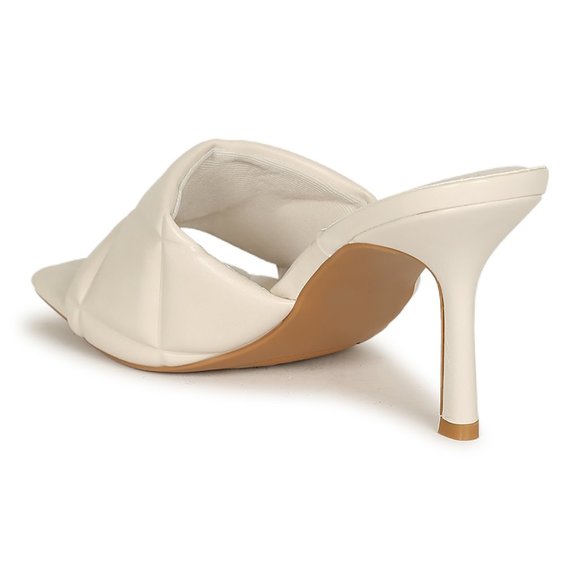 Bamboo Square Toe Padded Quilted Vegan Leather Open Toe Mule Heel - White - Picture 4 of 6